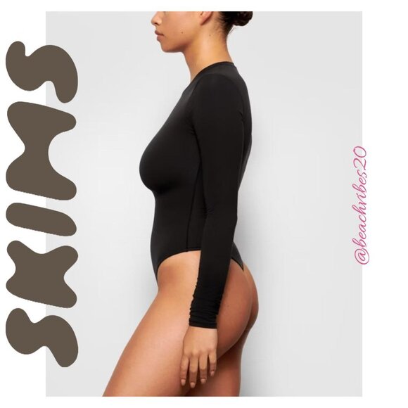 SKIMS Fits Everybody Long Sleeve Crew-Neck Bodysuit Onyx Large NWT O-338 - Picture 2 of 11
